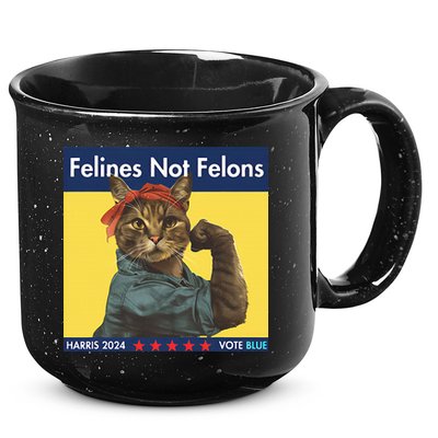 Felines Not Felons Childless Cat Lady Voting Kamala Harris 15oz Campfire Ceramic Mug