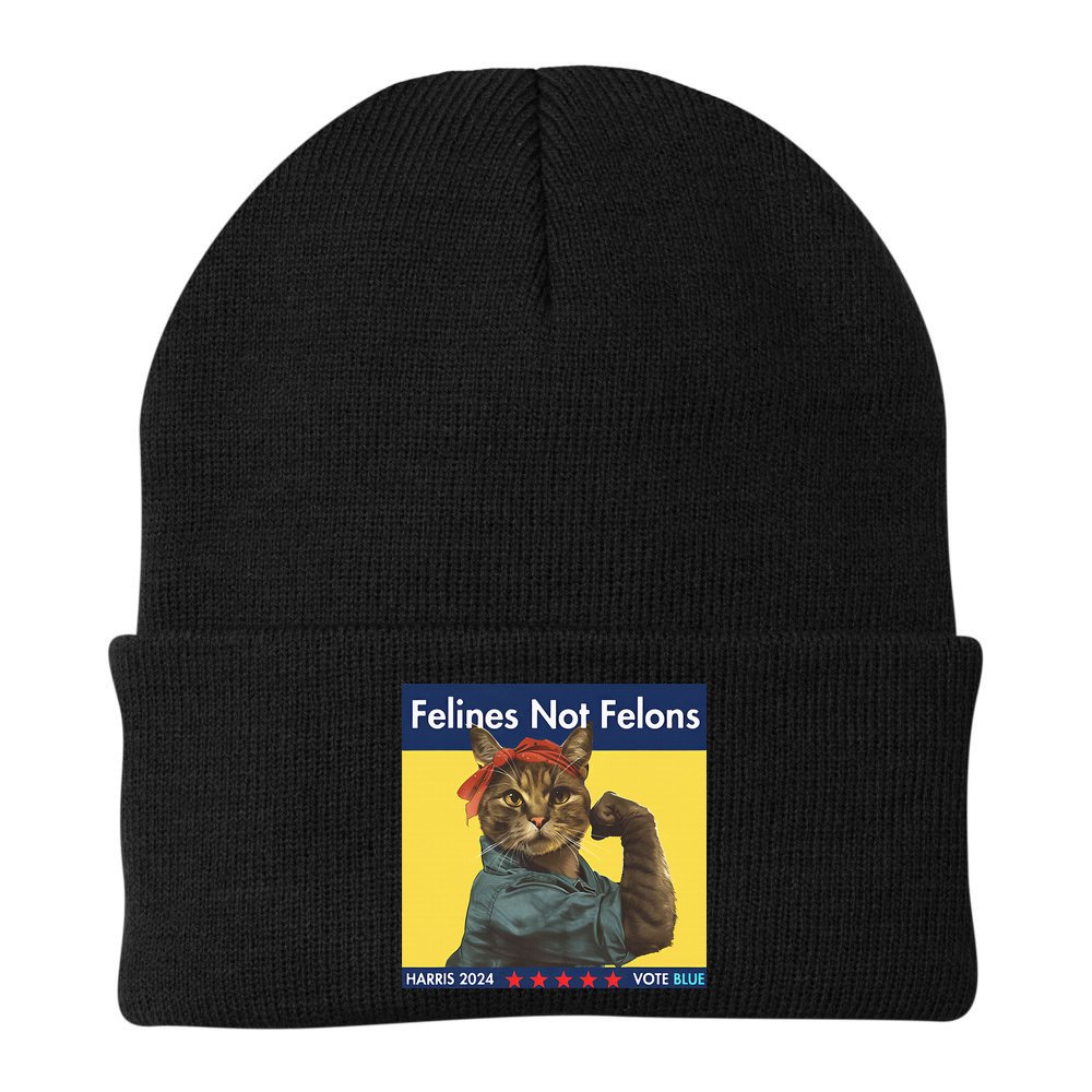 Felines Not Felons Childless Cat Lady Voting Kamala Harris Beanie