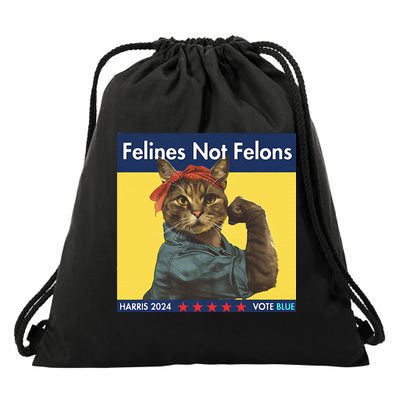Felines Not Felons Childless Cat Lady Voting Kamala Harris Drawstring Bag