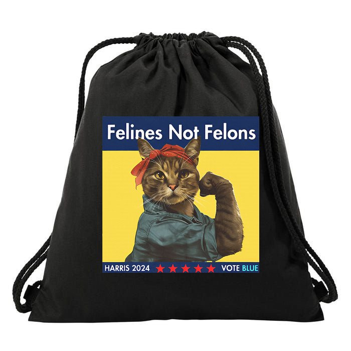 Felines Not Felons Childless Cat Lady Voting Kamala Harris Drawstring Bag