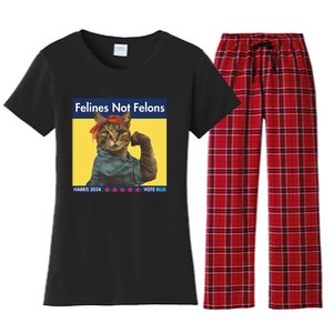 Felines Not Felons Childless Cat Lady Voting Kamala Harris Women's Flannel Pajama Set