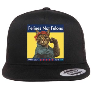 Felines Not Felons Childless Cat Lady Voting Kamala Harris Flat Bill Trucker Hat