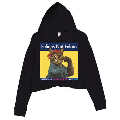 Felines Not Felons Childless Cat Lady Voting Kamala Harris Crop Fleece Hoodie