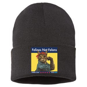 Felines Not Felons Childless Cat Lady Voting Kamala Harris Sustainable Knit Beanie