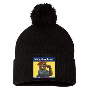 Felines Not Felons Childless Cat Lady Voting Kamala Harris Pom Pom 12in Knit Beanie