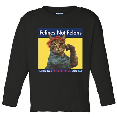 Felines Not Felons Childless Cat Lady Voting Kamala Harris Toddler Long Sleeve Shirt