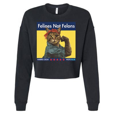 Felines Not Felons Childless Cat Lady Voting Kamala Harris Cropped Pullover Crew