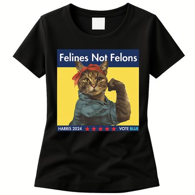 Felines Not Felons Childless Cat Lady Voting Kamala Harris Womens T-Shirt