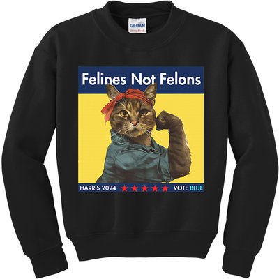 Felines Not Felons Childless Cat Lady Voting Kamala Harris Kids Sweatshirt
