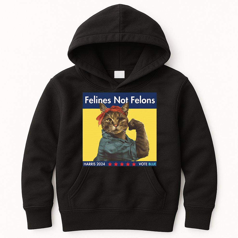 Felines Not Felons Childless Cat Lady Voting Kamala Harris Kids Hoodie