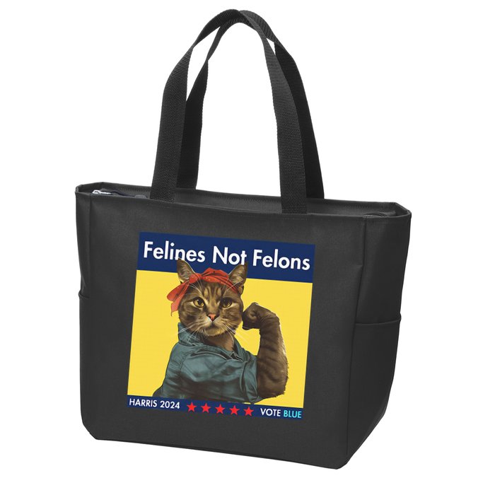 Felines Not Felons Childless Cat Lady Voting Kamala Harris Zip Tote Bag