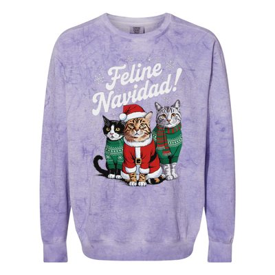 Feline Navidad Funny Cat Christmas Holiday Xmas Santa Hat Colorblast Crewneck Sweatshirt