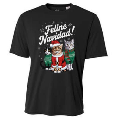 Feline Navidad Funny Cat Christmas Holiday Xmas Santa Hat Cooling Performance Crew T-Shirt