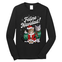 Feline Navidad Funny Cat Christmas Holiday Xmas Santa Hat Long Sleeve Shirt