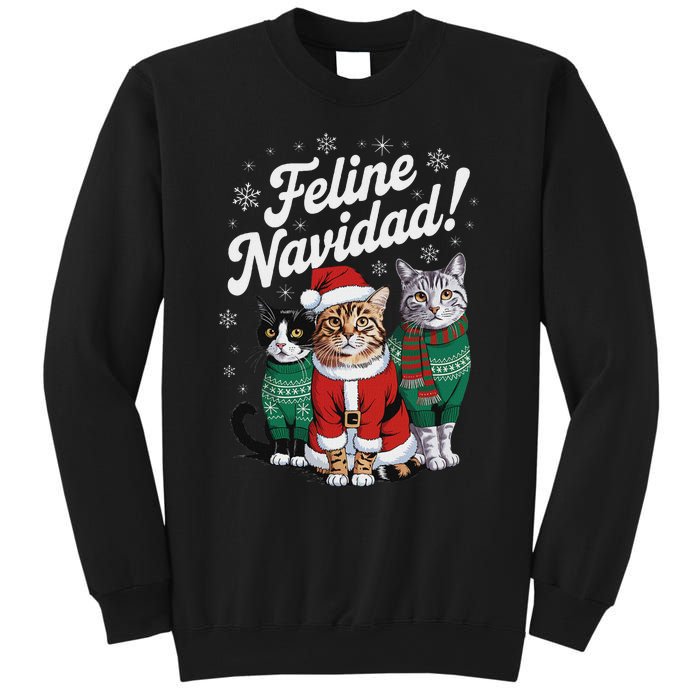 Feline Navidad Funny Cat Christmas Holiday Xmas Santa Hat Sweatshirt