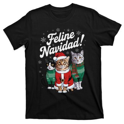 Feline Navidad Funny Cat Christmas Holiday Xmas Santa Hat T-Shirt