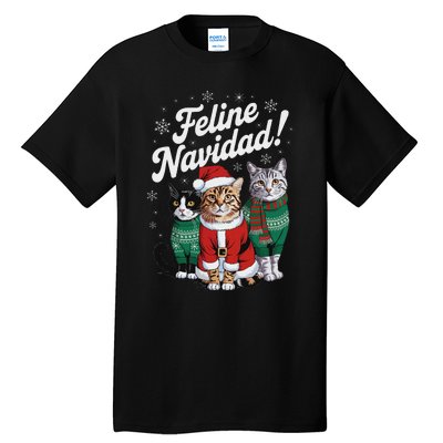 Feline Navidad Funny Cat Christmas Holiday Xmas Santa Hat Tall T-Shirt