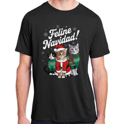 Feline Navidad Funny Cat Christmas Holiday Xmas Santa Hat Adult ChromaSoft Performance T-Shirt