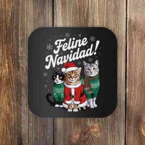 Feline Navidad Funny Cat Christmas Holiday Xmas Santa Hat Coaster