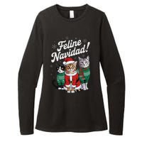 Feline Navidad Funny Cat Christmas Holiday Xmas Santa Hat Womens CVC Long Sleeve Shirt