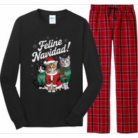 Feline Navidad Funny Cat Christmas Holiday Xmas Santa Hat Long Sleeve Pajama Set