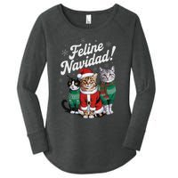 Feline Navidad Funny Cat Christmas Holiday Xmas Santa Hat Women's Perfect Tri Tunic Long Sleeve Shirt