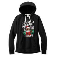 Feline Navidad Funny Cat Christmas Holiday Xmas Santa Hat Women's Fleece Hoodie