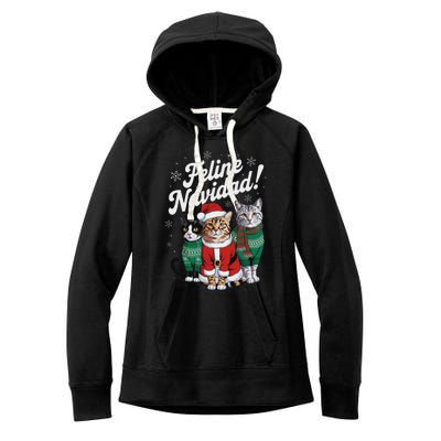 Feline Navidad Funny Cat Christmas Holiday Xmas Santa Hat Women's Fleece Hoodie