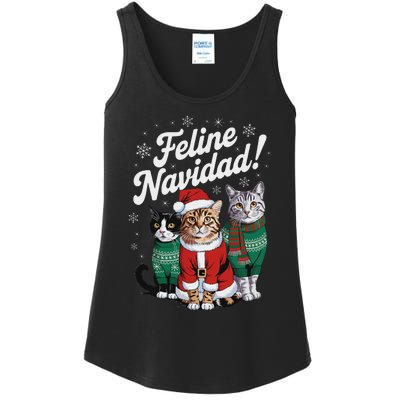 Feline Navidad Funny Cat Christmas Holiday Xmas Santa Hat Ladies Essential Tank