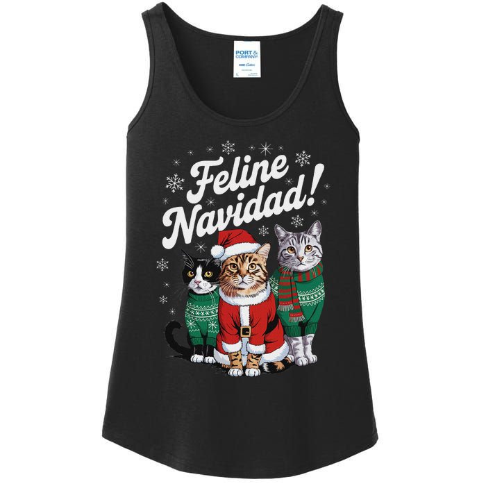 Feline Navidad Funny Cat Christmas Holiday Xmas Santa Hat Ladies Essential Tank