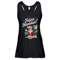 Feline Navidad Funny Cat Christmas Holiday Xmas Santa Hat Ladies Essential Flowy Tank