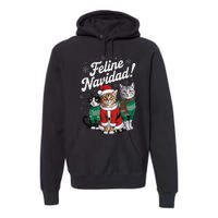 Feline Navidad Funny Cat Christmas Holiday Xmas Santa Hat Premium Hoodie