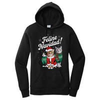 Feline Navidad Funny Cat Christmas Holiday Xmas Santa Hat Women's Pullover Hoodie