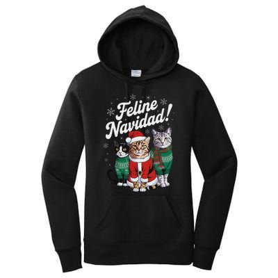 Feline Navidad Funny Cat Christmas Holiday Xmas Santa Hat Women's Pullover Hoodie