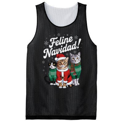 Feline Navidad Funny Cat Christmas Holiday Xmas Santa Hat Mesh Reversible Basketball Jersey Tank