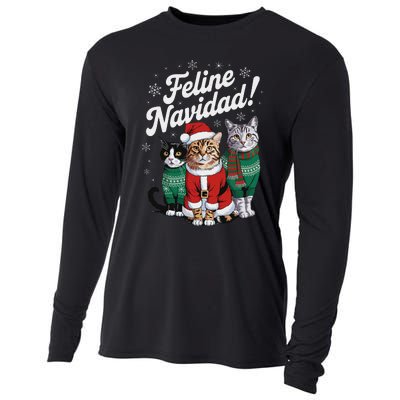 Feline Navidad Funny Cat Christmas Holiday Xmas Santa Hat Cooling Performance Long Sleeve Crew