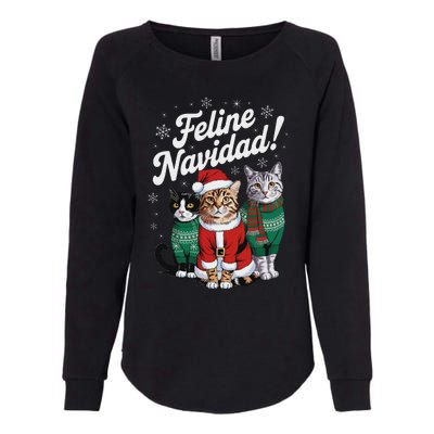 Feline Navidad Funny Cat Christmas Holiday Xmas Santa Hat Womens California Wash Sweatshirt