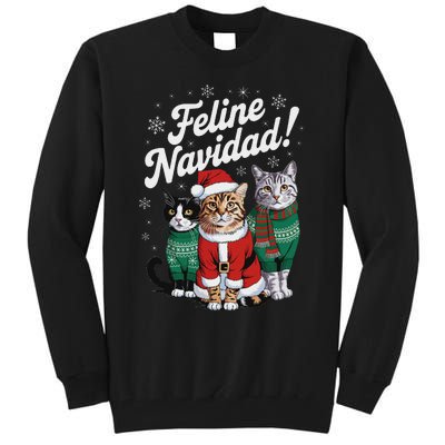 Feline Navidad Funny Cat Christmas Holiday Xmas Santa Hat Tall Sweatshirt