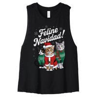 Feline Navidad Funny Cat Christmas Holiday Xmas Santa Hat Women's Racerback Cropped Tank