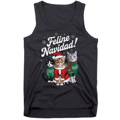 Feline Navidad Funny Cat Christmas Holiday Xmas Santa Hat Tank Top