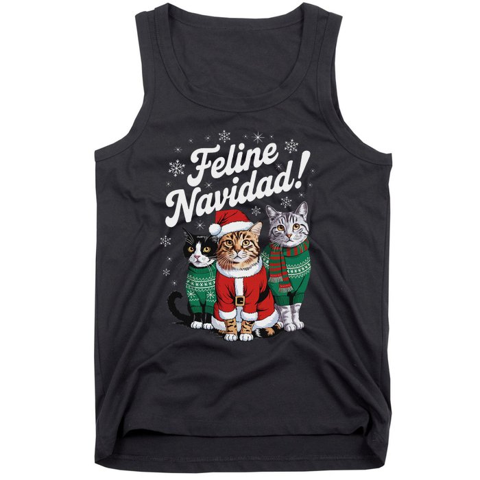 Feline Navidad Funny Cat Christmas Holiday Xmas Santa Hat Tank Top