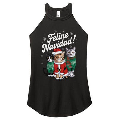 Feline Navidad Funny Cat Christmas Holiday Xmas Santa Hat Women's Perfect Tri Rocker Tank