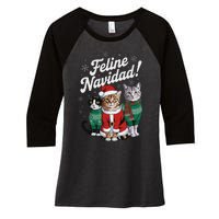 Feline Navidad Funny Cat Christmas Holiday Xmas Santa Hat Women's Tri-Blend 3/4-Sleeve Raglan Shirt