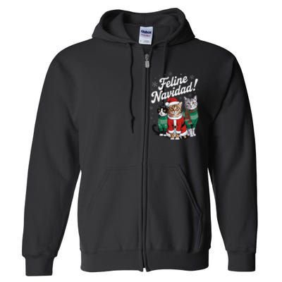 Feline Navidad Funny Cat Christmas Holiday Xmas Santa Hat Full Zip Hoodie