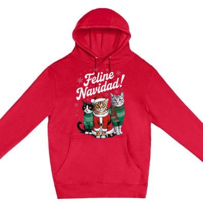 Feline Navidad Funny Cat Christmas Holiday Xmas Santa Hat Premium Pullover Hoodie