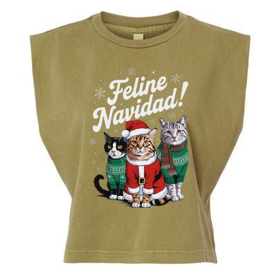 Feline Navidad Funny Cat Christmas Holiday Xmas Santa Hat Garment-Dyed Women's Muscle Tee