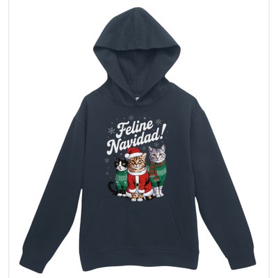 Feline Navidad Funny Cat Christmas Holiday Xmas Santa Hat Urban Pullover Hoodie