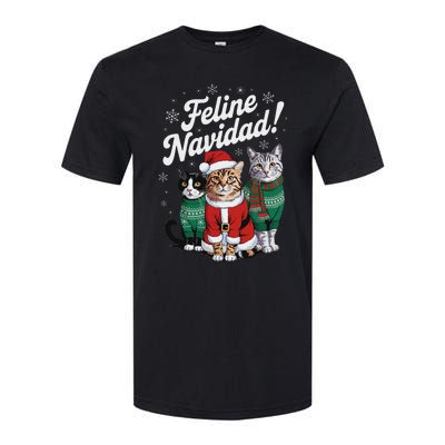 Feline Navidad Funny Cat Christmas Holiday Xmas Santa Hat Softstyle CVC T-Shirt