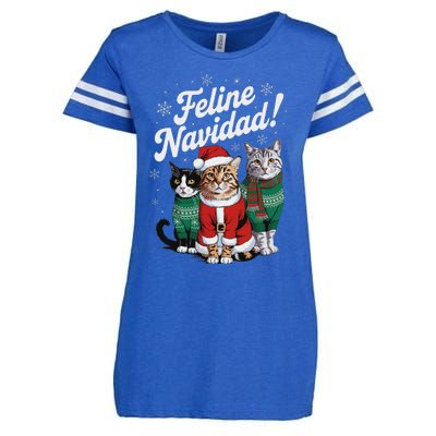 Feline Navidad Funny Cat Christmas Holiday Xmas Santa Hat Enza Ladies Jersey Football T-Shirt