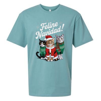 Feline Navidad Funny Cat Christmas Holiday Xmas Santa Hat Sueded Cloud Jersey T-Shirt